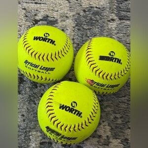 Set of 3 WORTH Official League Softball 12" .44 cor 375 comp YWCS12
